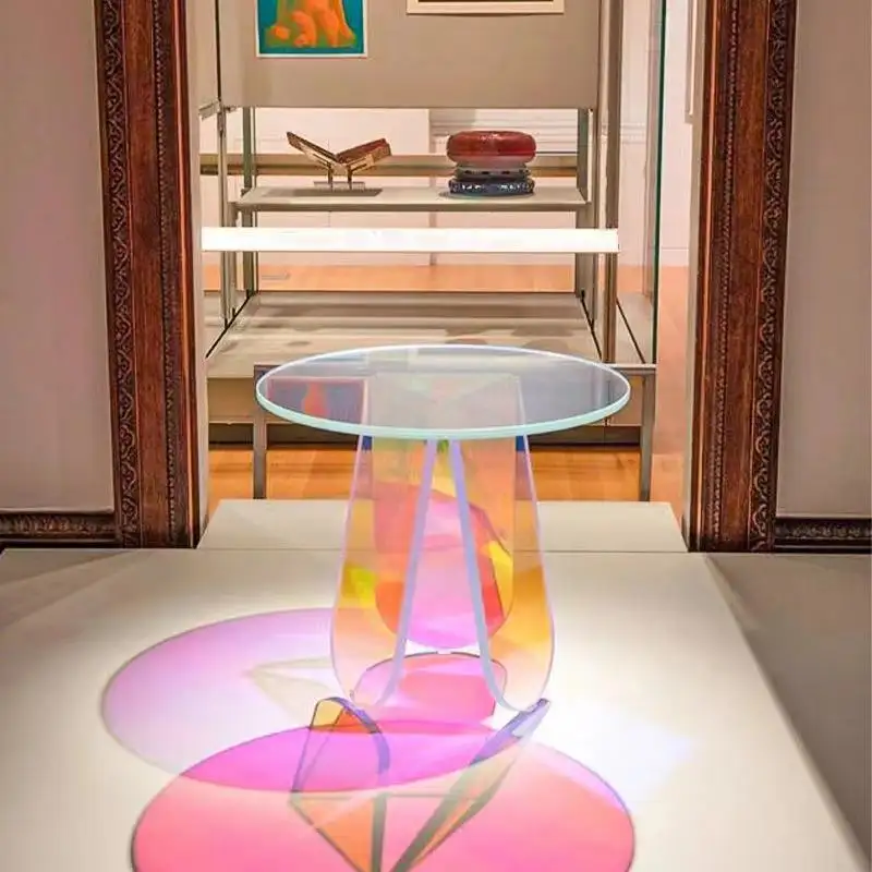 High Quality Iridescent Side Living Room Acrylic Oval Coffee Rainbow Table For IC Original And New