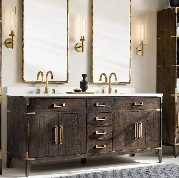 European Style Luxury Double Sink Bathroom Furniture Floor Mounted Vanity Set