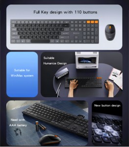 Yesido KB19双色110按钮内置驱动器2.4G无线键盘和鼠标套装 - Product Image 3
