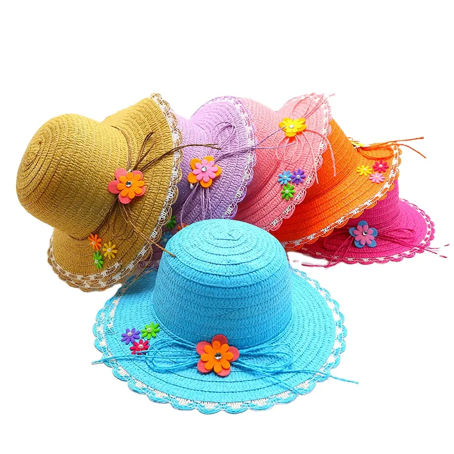 Детская соломенная шляпа с широкими полями, милая дорожная уличная шапка от солнца, Пляжная, дешевая, летняя, для маленьких девочек