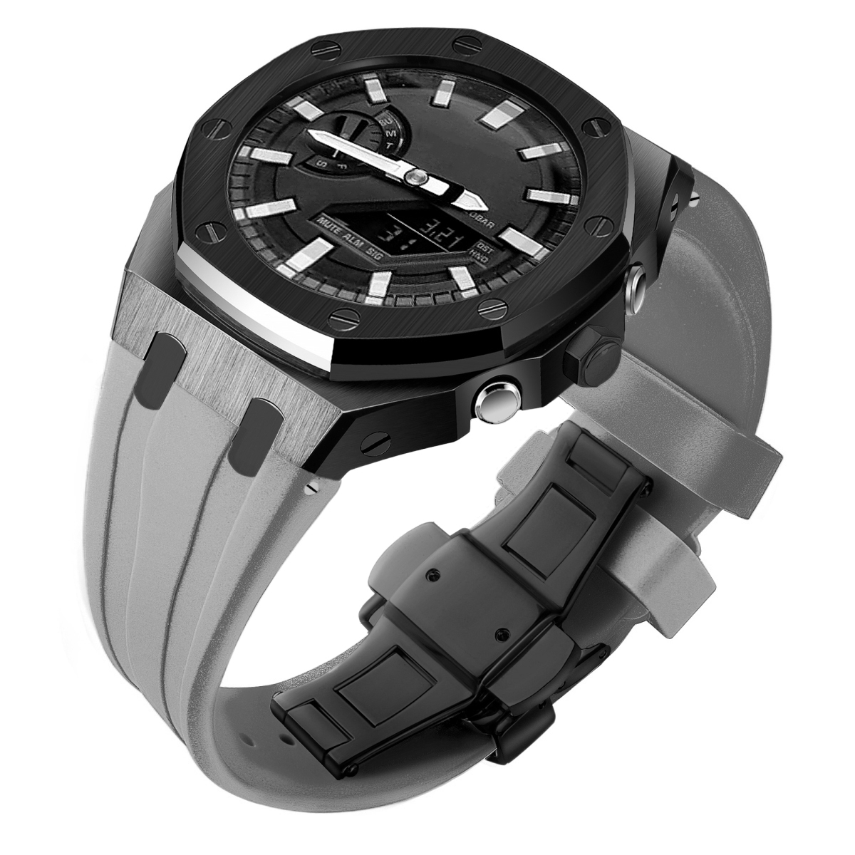 Étui noir + bracelet gris