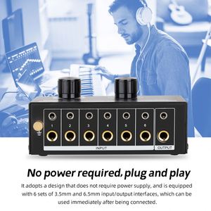 Professional Signal Selection Switch 6 <strong>Inputs</strong> 1 Output 6.35mm 3.5mm Interface Audio Selector Box Audio Sound Equipment