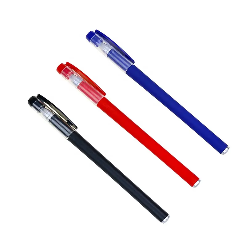 Toptan 3 renk ucuz jel kalem kırmızı/mavi/siyah plastik jel mürekkep kalemi için baskılı Logo ile reklam 0.5mm