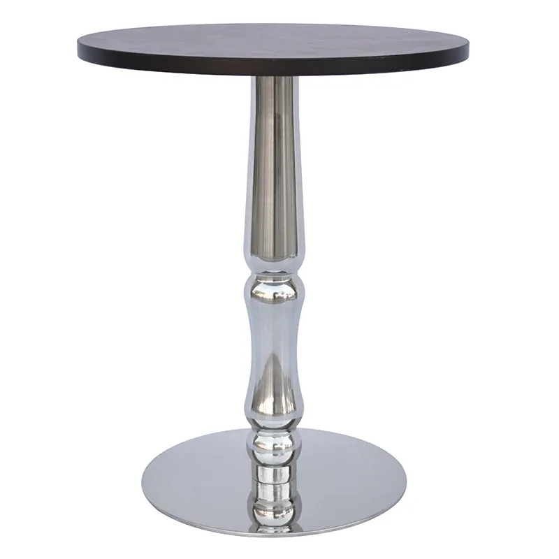 Sıcak satış yuvarlak veya kare Cafe Restaurant Bistro masa gümüş taban ahşap üst kahve masası