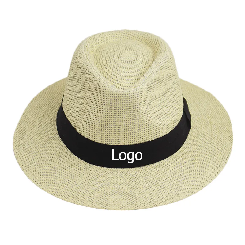 Logotipo personalizado playa Cool Jazz sombrero verano moda tejido paja Unisex Panamá sombrero al por mayor