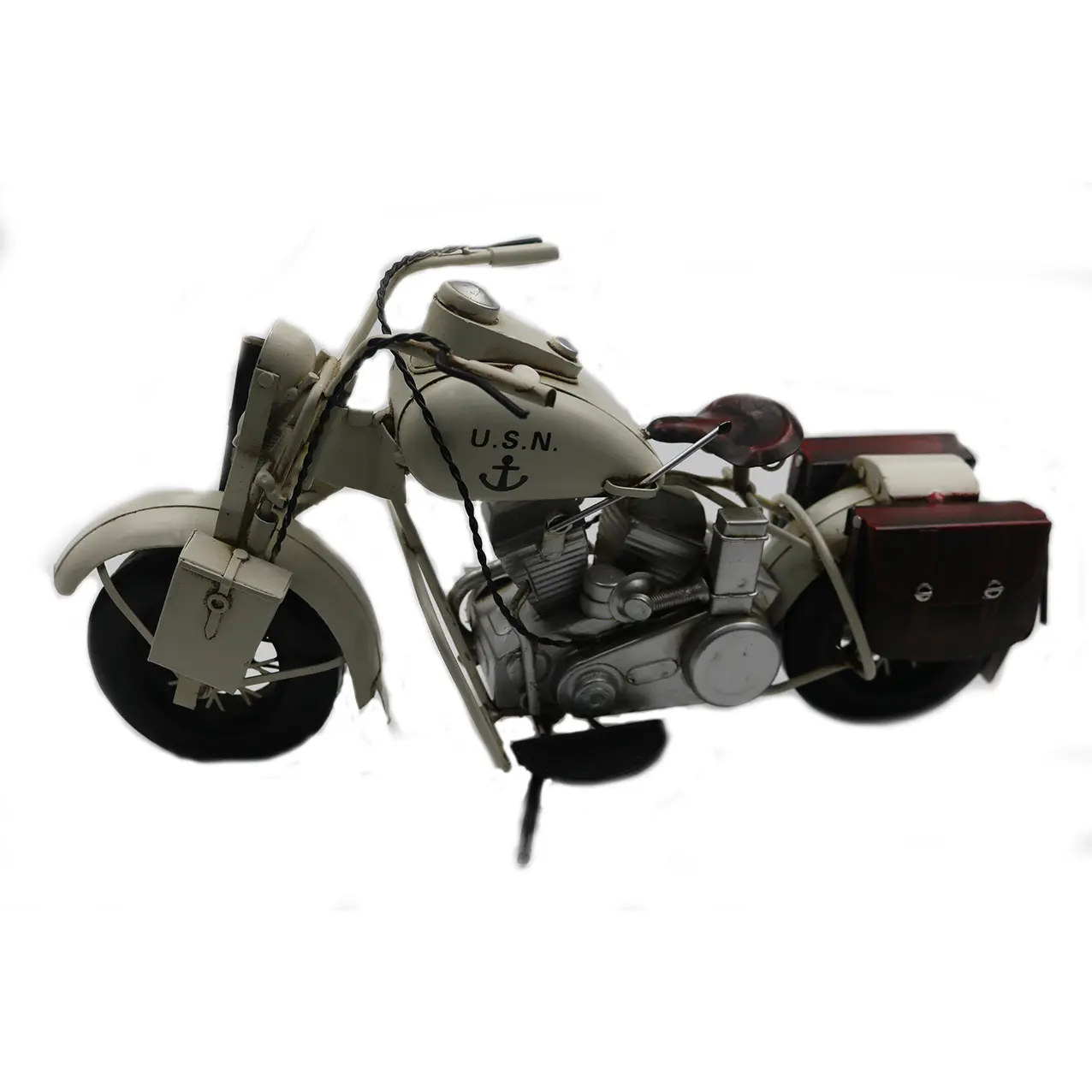 Amerika Harley model sepeda motor buatan tangan ornamen kerajinan dengan roda putar besi putih kustom Jerman model mobil boneka