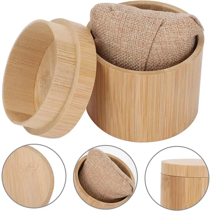 Forme ronde bambou montre emballage conteneur armoires de cuisine organisateur bois casque support anneau support papier montre support boîte