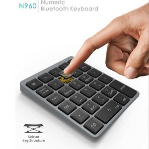 Teclado inalámbrico N960 de 28 teclas, periférico de aleación de aluminio, Digital, carga USB, ultrafino, con dientes azules