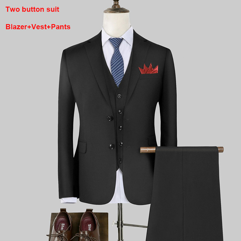 Traje de pantalón y chaleco tipo blazer negro de 2 botones para hombre