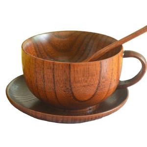 冠森快速送货木杯套装宽口茶杯带托盘和勺子的水茶咖啡完美饮水器 - Product Image 1