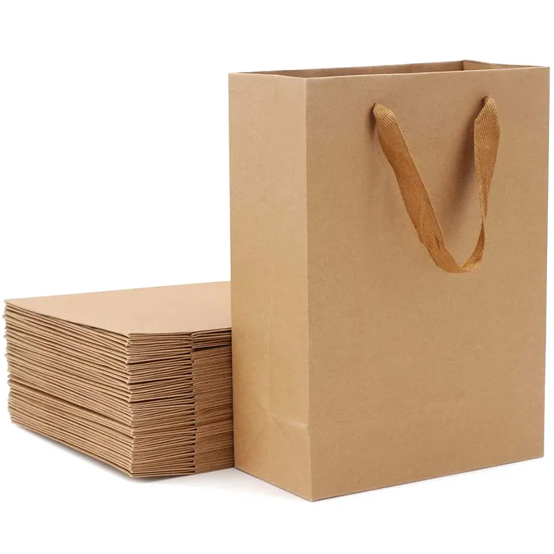 Wholesale Custom Print Logo White Brown Kraft Paper Bag With Handle Gift Shopping Packaging Tiny Paper Bag