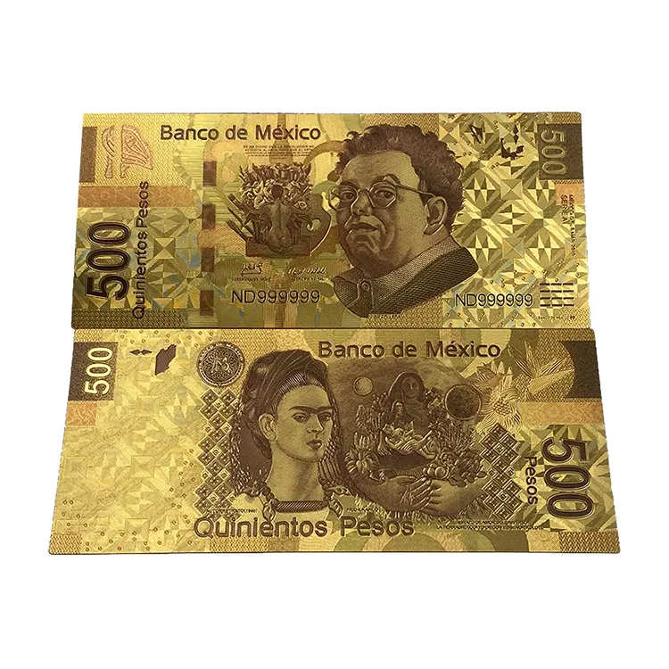 3 tipos México plástico película prop película dinero 500 1000 24K billete chapado en oro para regalo