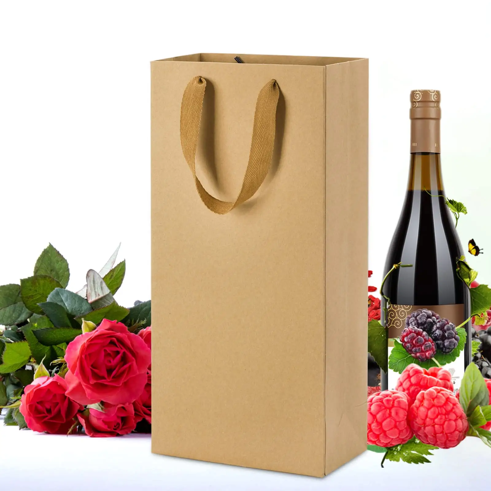Hot Sale Wholesale Large Capacity Creative Carry Gifts Promotional Double Wine Bottle Packaging Paper Bag