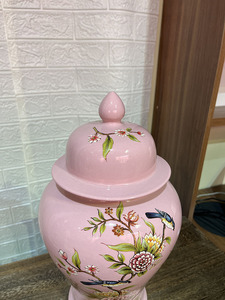 欧洲瓷器姜罐陶瓷花瓶粉色花鸟图案陶瓷罐摆件婚礼和活动装饰