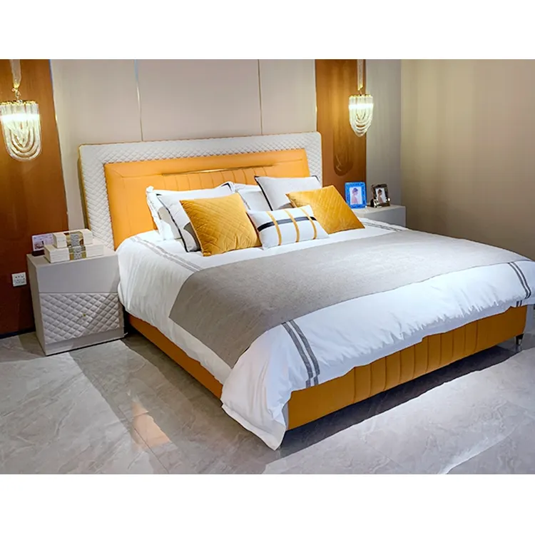 Cama de lujo a precio de fábrica, muebles de tamaño king, suave, auténtico, diseño de moda para dormitorio