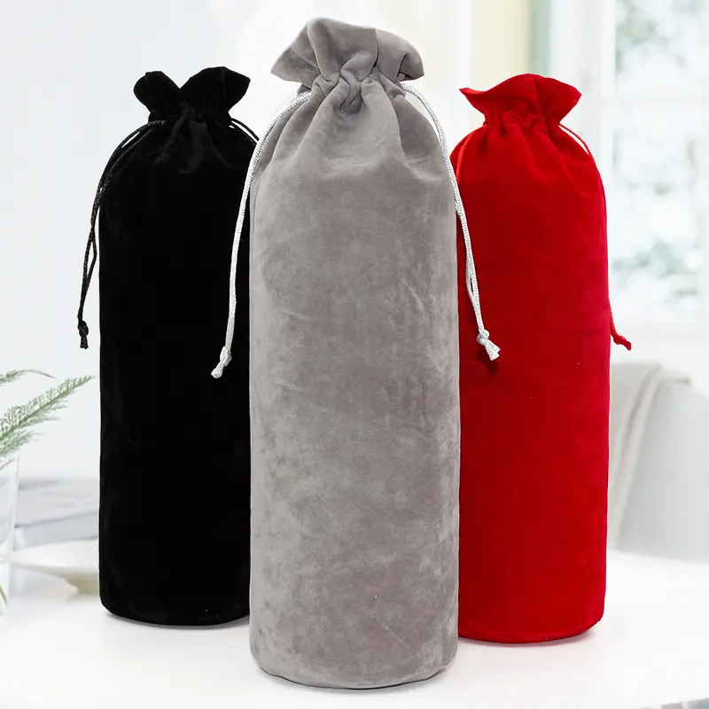 Factory Prices Custom Colorful logo printing satin velvet drawstring bag for wine bottle