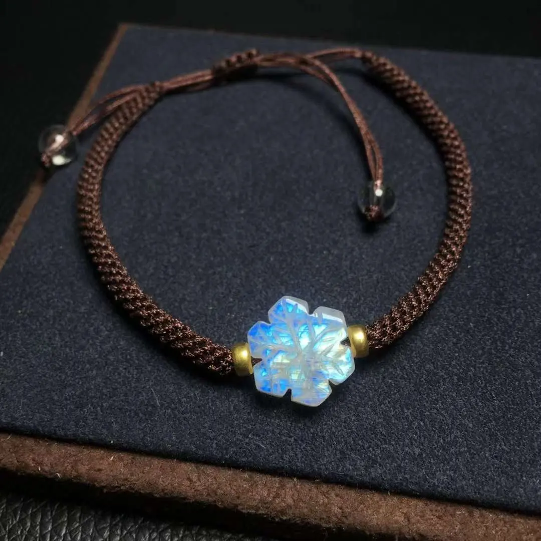 Braccialetti con ciondoli in pietra di luna arcobaleno blu naturale intrecciati a mano gioielli fatti a mano braccialetto di pietre preziose di cristallo curativo