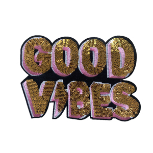 New Beaded GOODVIBES Sequin Patch Can Be Ironed, Sequin Decorative Cloth Patch Can Be Used for Jacket Back Patch - Product Image 1
