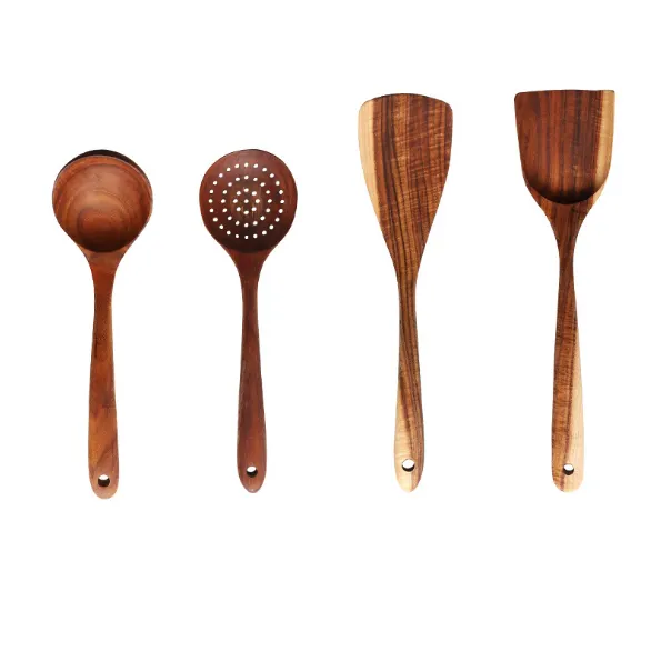 Cubiertos de madera, juegos de utensilios de cocina Conjunto de 4 utensilios de cocina espátula cucharas para cocina utensilios de cocina antiadherentes hecho a mano por de teca Natural