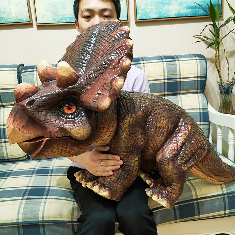 Equipo de fiesta para niños, títere de mano de dinosaurio, Triceratops animatrónico