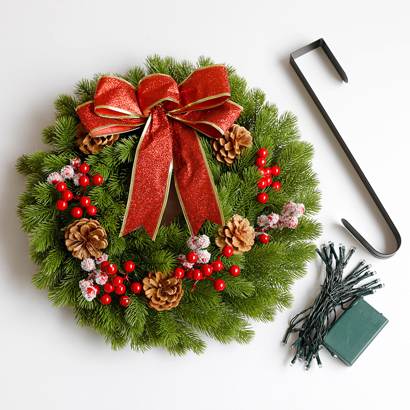 Red Berry & White Flower Wreath (with Lights & Hook)