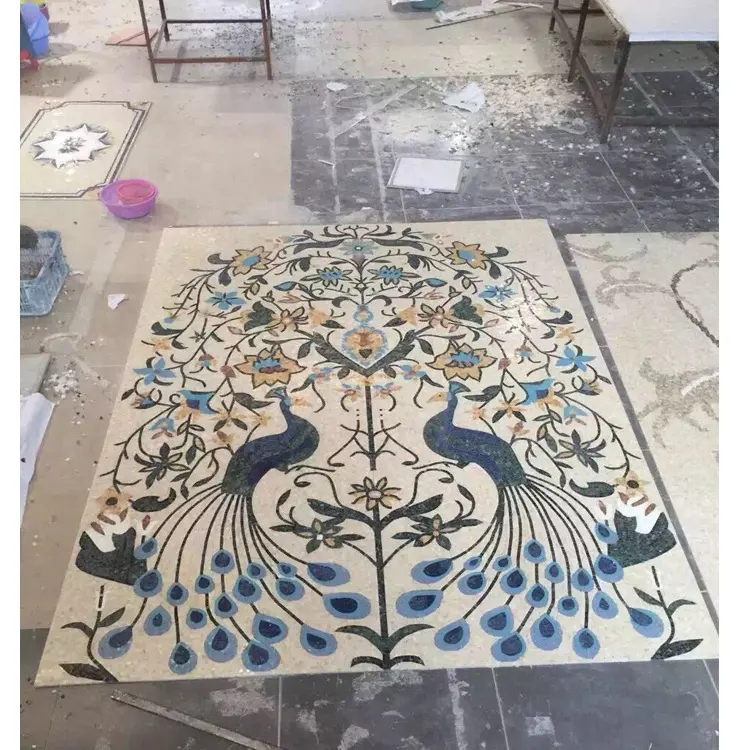 Hand cut peacock mosaic tile pattern for wall mosaic art decor