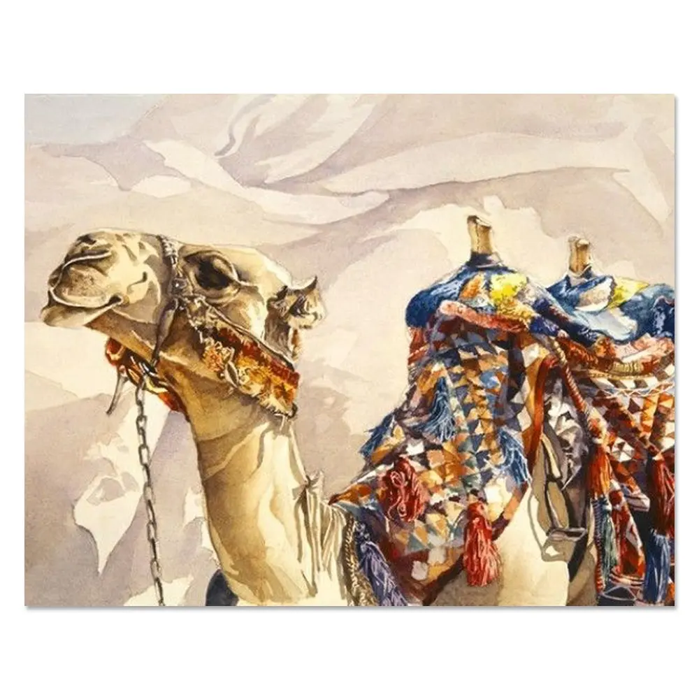 Nueva llegada realista postre paisaje arte trabajo elegante Animal camello pintura de aceite