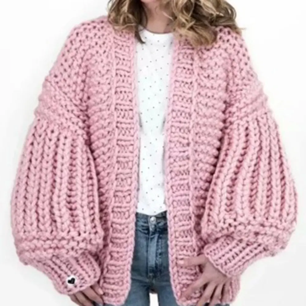 Suéter Retro de manga larga para mujer, chaqueta tejida a mano
