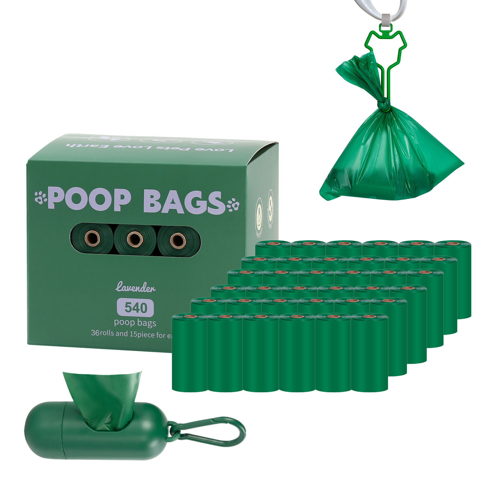 36 rouleaux de papier vert uni + distributeur + pinces