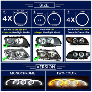 4 xデュアルカラーエンジェルアイズSMDコットンLEDホワイトハローリングエラーフリーBMW E36 E38 E39 E46 E BMW E30 E32 E34DRLヘッドライト - Product Image 5