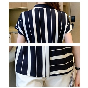 Blouses Shirts Short Sleeve Summer Striped Chiffon Blouse Women Shirt Tops Ladies E984 - Product Image 6