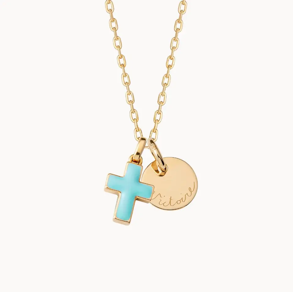 Inspire Jewelry Stainless Steel PERSONALISED ENAMEL CROSS NECKLACE minimalist pendant for girls gift wholesale customized name