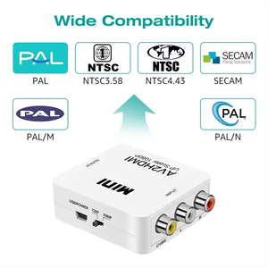 RCA a HDTV para HDMI compuesto 1080P 3 RCA CVBS adaptador Mini HDTV a AV Audio Video convertidor caja pequeña Mini Hdmi2av Av2hdmi