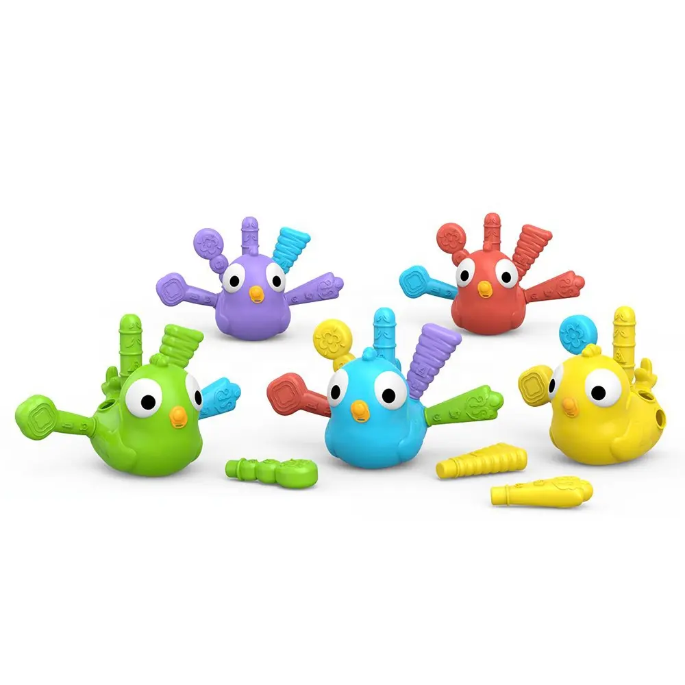 Jouets d'apprentissage précoce bébé plumes d'oiseaux colorées insertion puzzle bébé motricité fine jouet sensoriel avec 5 oiseaux et 25 plumes