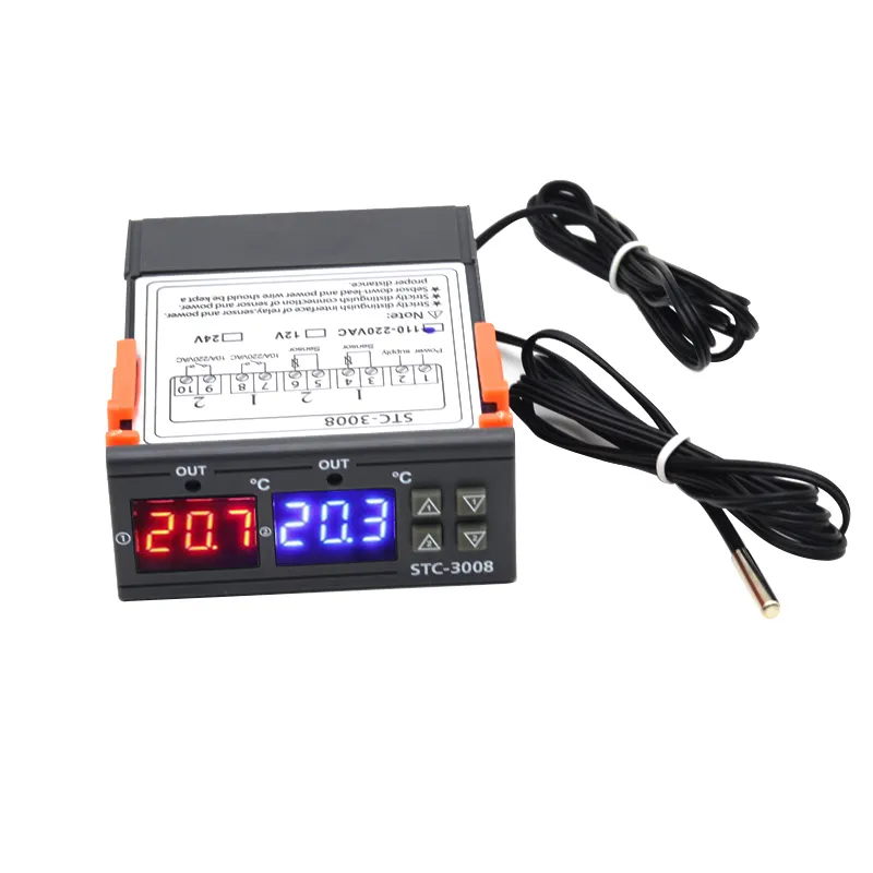 Termostato digital, termostato digital de alta precisão duplo interruptor de temperatura termostato STC-3008