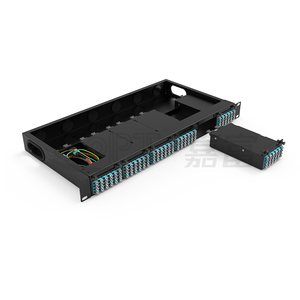 满载1U 144芯光纤配线架与MM OM3兼容，带6个MPO盒式磁带 - Product Image 1