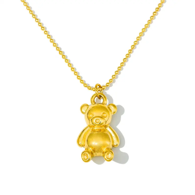MICCI toptan özel 18K altın kaplama paslanmaz çelik takı sevimli karikatür oyuncak ayı Charm kolye altın Teddy Bear kolye