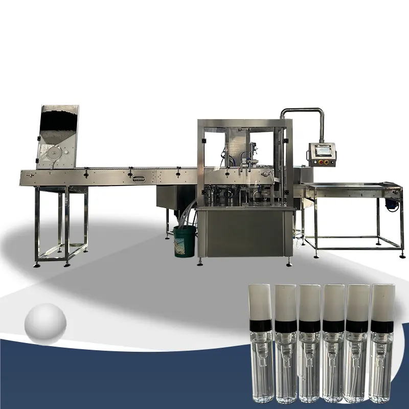 इत्र तेल पैकिंग लाइन के लिए स्वचालित खुशबू तेल की बोतल तरल भरने वाली कैपिंग मशीन