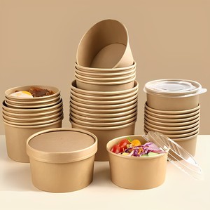 500ml 750ml 1000ml 1100ml 1300ml Disposable Biodegradable PLA Coated Water Based Kraft Salad Paper <strong>Bowl</strong> With Lid - Product Image 1