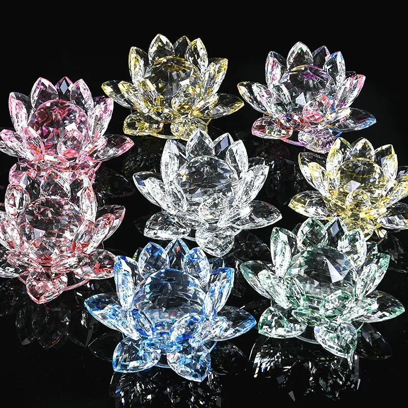 Suporte de velas artificial k9 de cristal, suporte de velas de cristal para artesanato fengshui, cores de lótus e flores, peso em papelaria, novo, MH-H0058