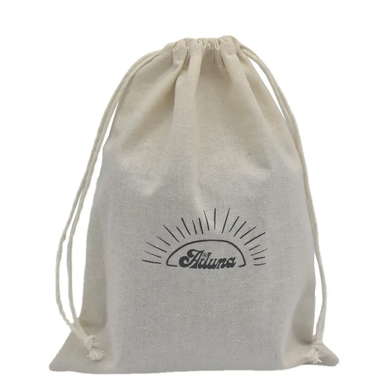 Özel Logo baskılı çevre dostu pamuk Muslin Tote çanta doğal Muslin büzgülü pamuklu çanta