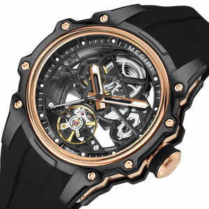 Relojes Hombre MEGIR 2243豪华自动男士机械表不锈钢表壳骨架镂空手表