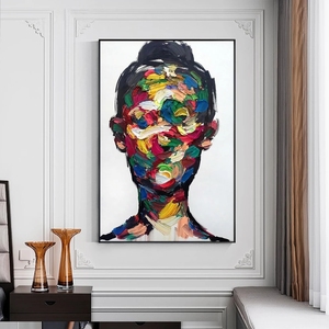 Soyut renkli kız yüz boyama el yapımı yağlıboya tuval üzerine boyalı şekil duvar sanatı çerçevesiz oturma odası dekor için - Product Image 4