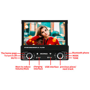 Carro Usb do <span class=keywords><strong>Bluetooth</strong></span> Transmissor Fm Sistema de Áudio Multimídia Autoradio Retrátil 7 Polegadas 1 Din Tela de Toque Android Carro Dvd Player