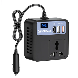 Adaptador inversor de coche con puertos USB duales QC3.0 carga rápida 150W tipo C DC AC monofásico 110V/220V 1A salida para vehículos NFC - Product Image 5