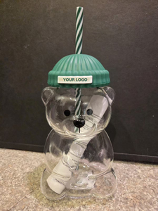 W122 कस्टम लोगो साफ प्यारा बियर बोतल ढक्कन के साथ पानी की बोतल में ढक्कन उपहार ग्लास कॉफी बियर कप - Product Image 5