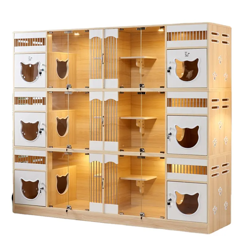 Cat Villa Animal Veterinary Supply Small dog hotel Cat hotel Wooden Material Cat Cage Display Cage