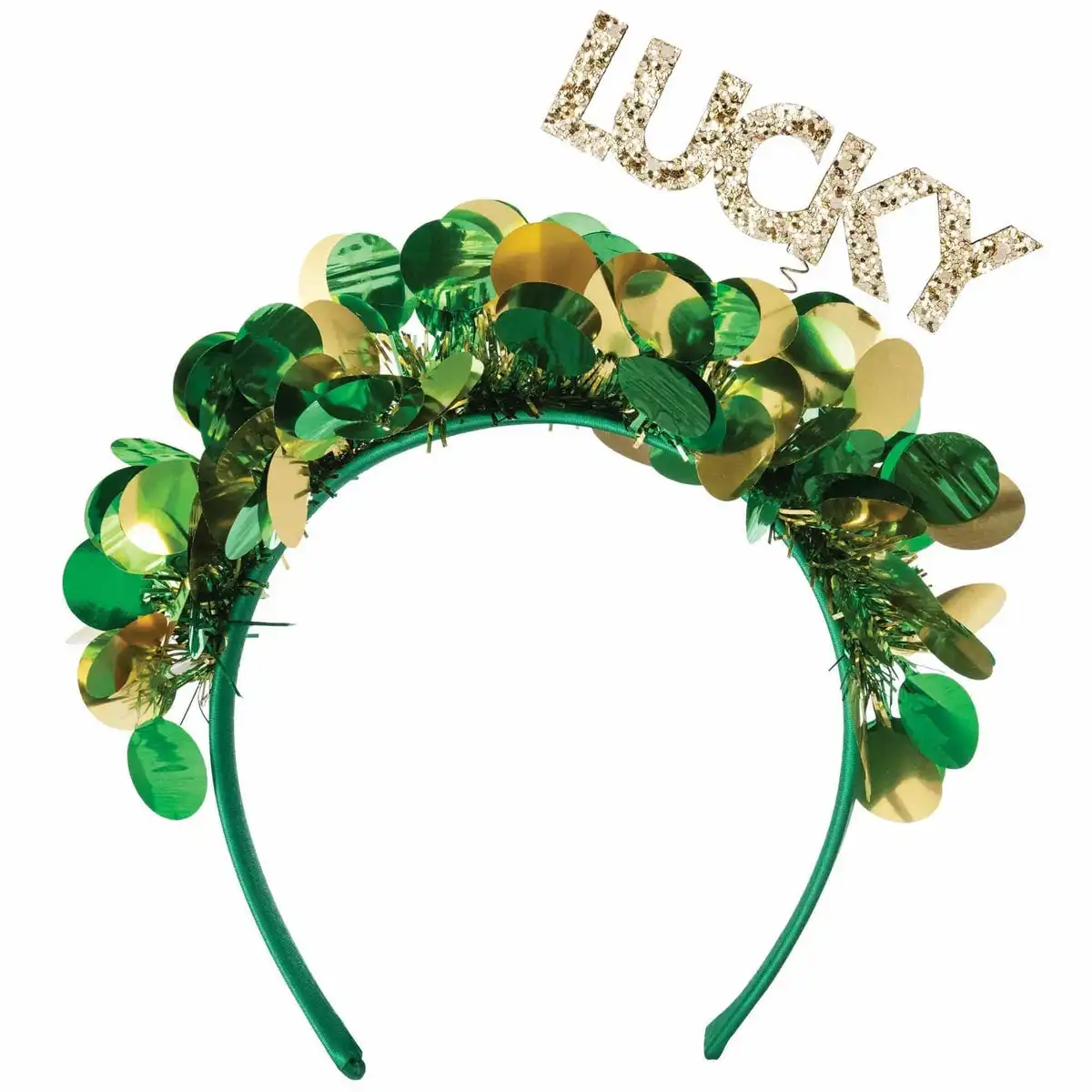 Cabezal de película brillante único personalizado con diadema de oropel verde accesorios para el cabello