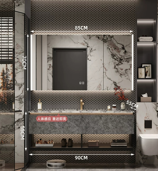 90cm Marble Countertop& Ceramic Sink+smart cabinet