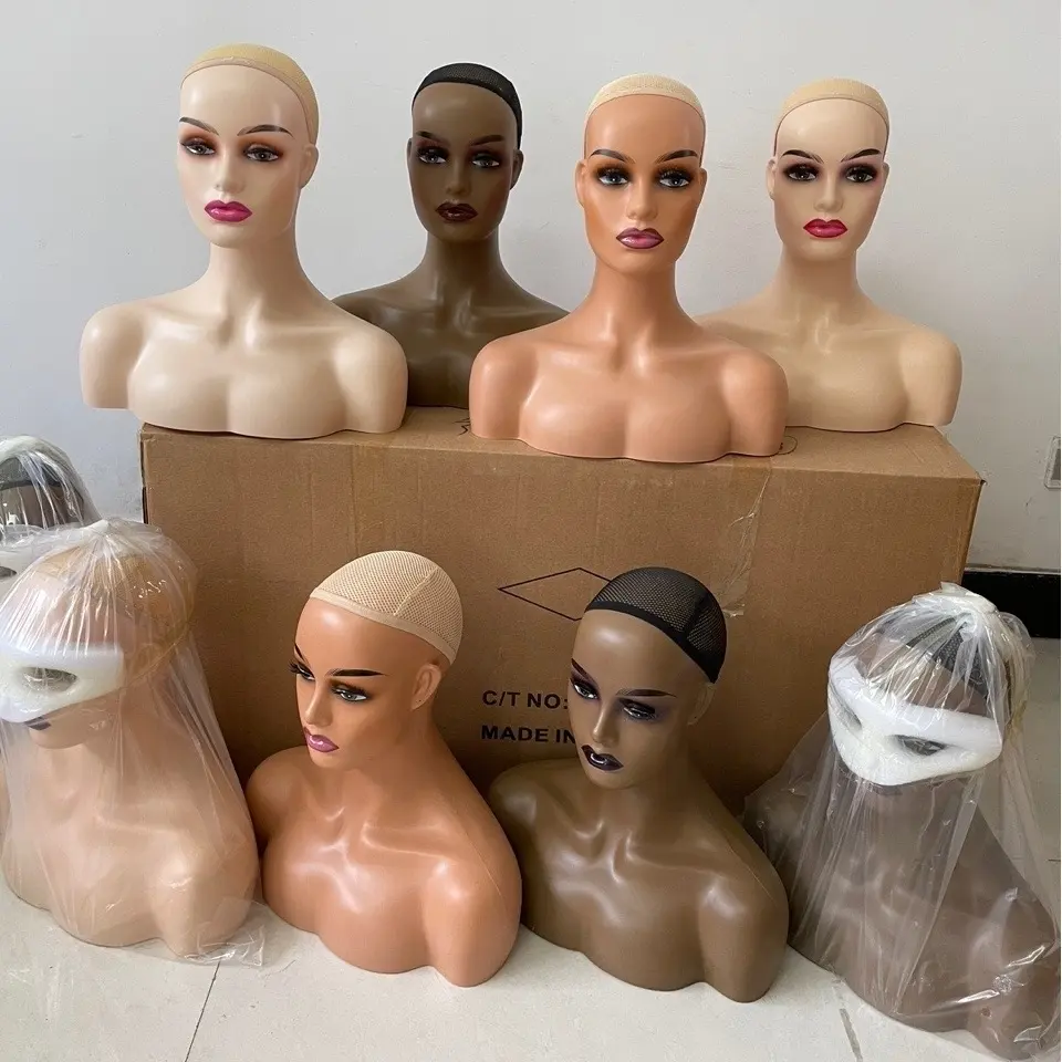 Venta al por mayor África América mujer maquillaje realista pelucas pantalla muñecos maniquí cabeza Glam Lash Tete De maniquí